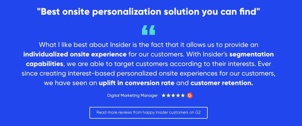 G2 Review for Insider titled “best onsite personalization solution you can find”